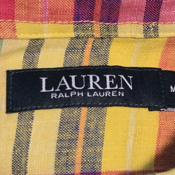 Ralph Lauren LRL Black Label Womens Linen Yellow Plaid Tunic Popover Top Medium - Picture 11 of 12